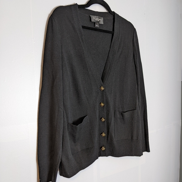 St. John Caviar Santana Knit Cardigan Black Embellished Buttons L - Picture 5 of 8